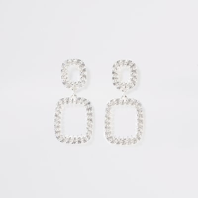 Silver colour textured drop earrings