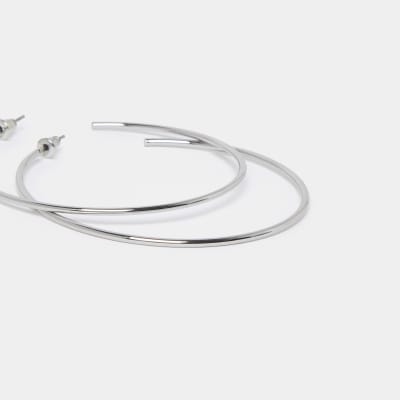 Silver colour thin hoop earrings