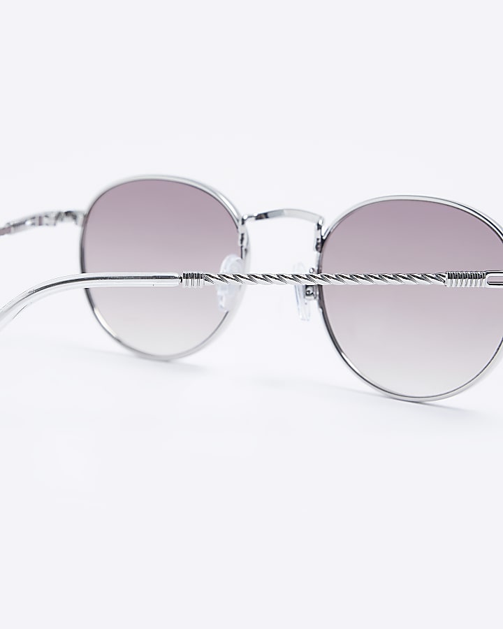 Silver colour twist detail round sunglasses