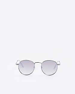Silver colour twist detail round sunglasses