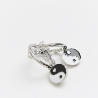 Silver colour yin and yang hoop earrings