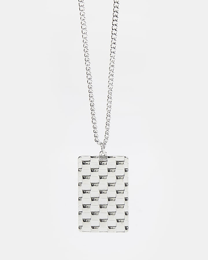Silver coloured textured tag pendant necklace