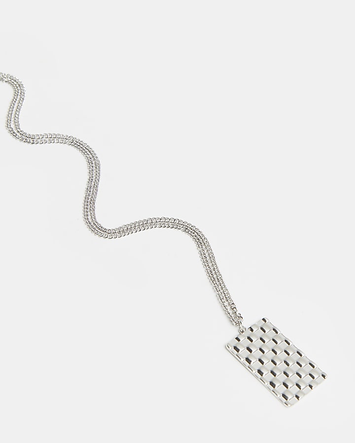 Silver coloured textured tag pendant necklace