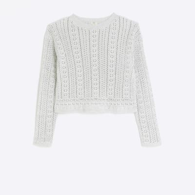 Silver crochet crop jumper River Island