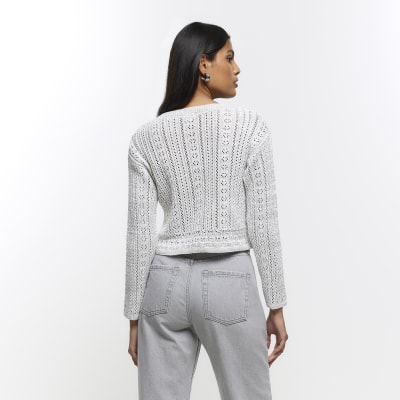 Silver crochet crop jumper River Island