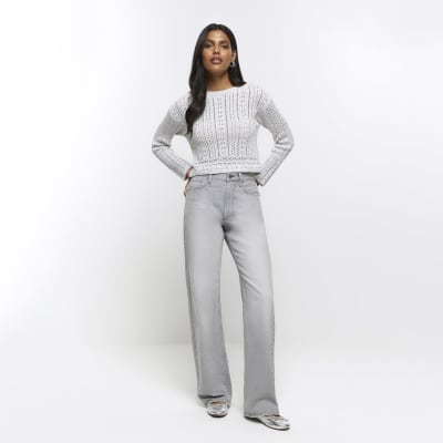 Silver crochet crop jumper River Island