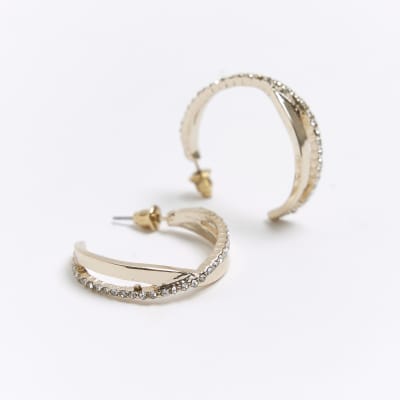 Silver Crossover Hoop Earrings River Island