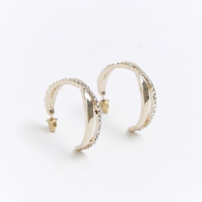 Silver Crossover Hoop Earrings River Island