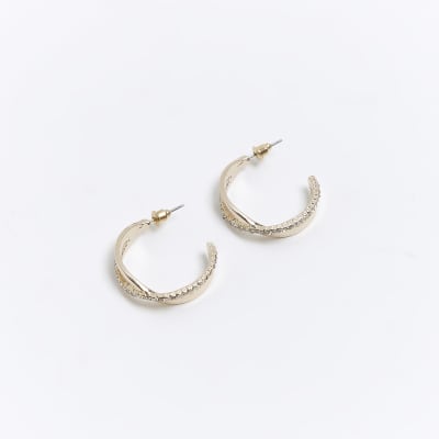 Silver Crossover Hoop Earrings River Island