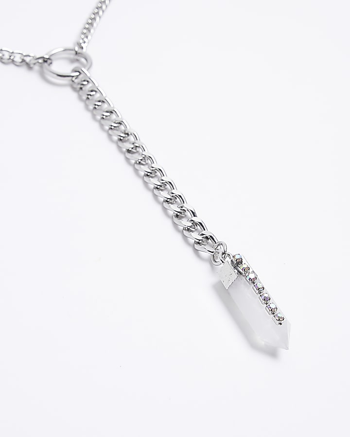 Silver crystal charm necklace