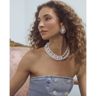 Silver Crystal Pearl Earrings