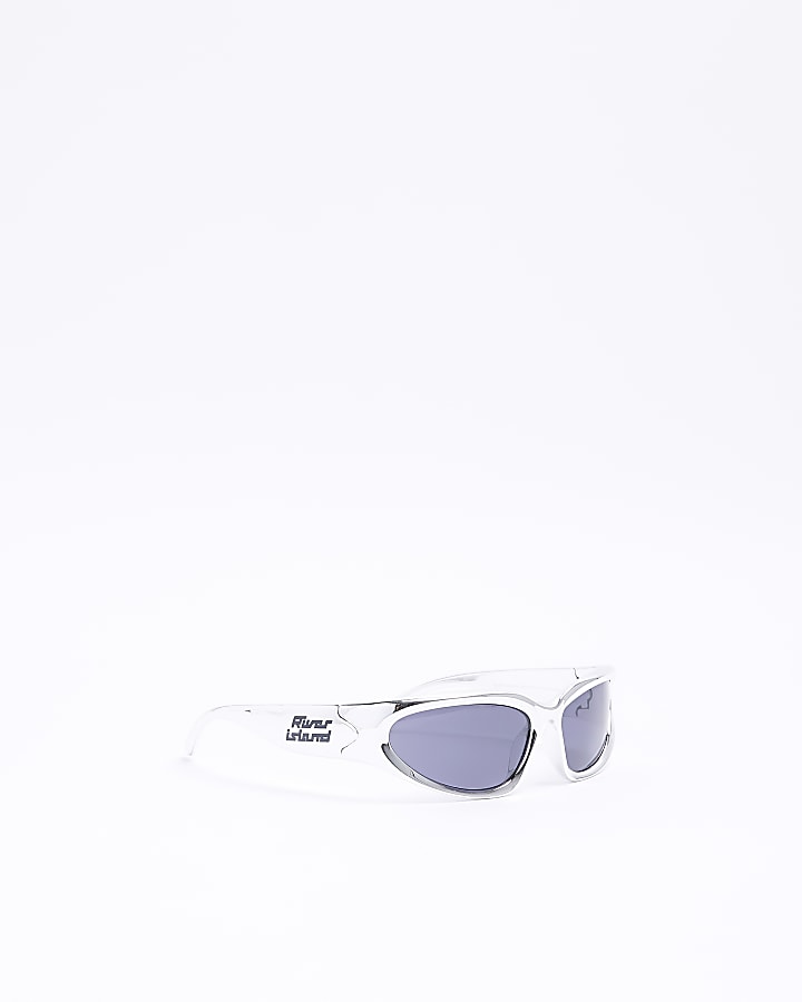 Silver curved wrapped sunglasses