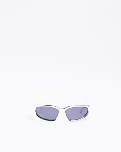 Silver curved wrapped sunglasses