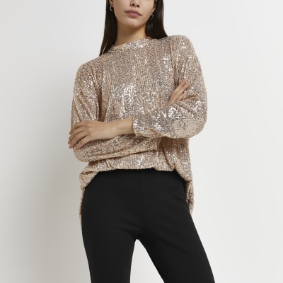 Silver cut out sequin top | River Island