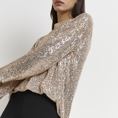 Silver cut out sequin top | River Island