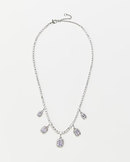 Silver diamante and stone necklace