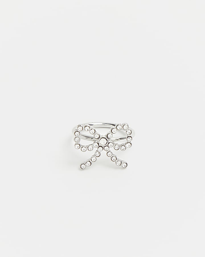 Silver diamante bow ring