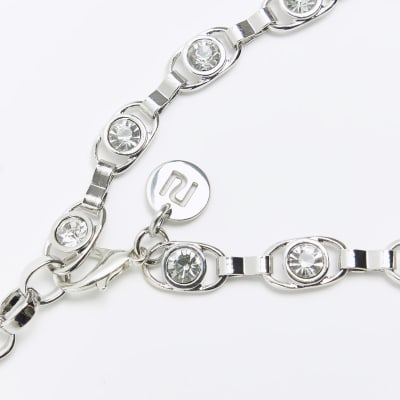 Silver diamante chain belt River Island