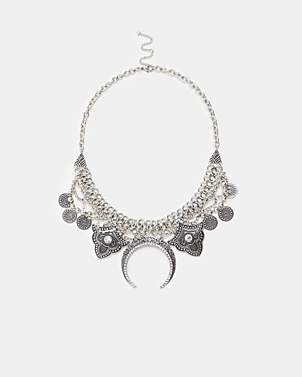 Silver diamante chain link necklace