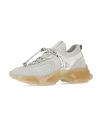 360 degree animation of product Silver diamante chunky trainers frame-2