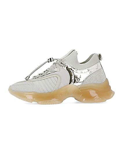 360 degree animation of product Silver diamante chunky trainers frame-3