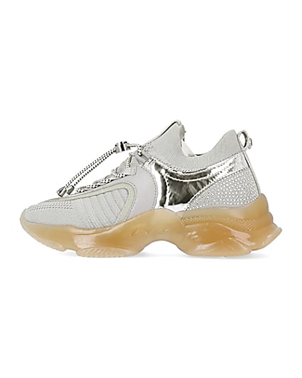 360 degree animation of product Silver diamante chunky trainers frame-4