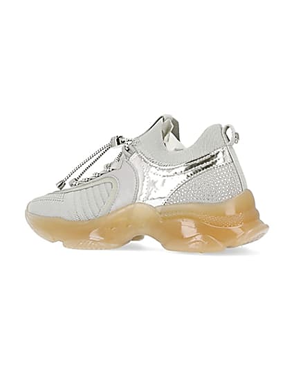 360 degree animation of product Silver diamante chunky trainers frame-5