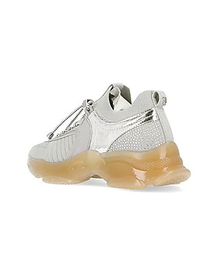 360 degree animation of product Silver diamante chunky trainers frame-6