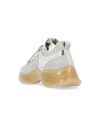360 degree animation of product Silver diamante chunky trainers frame-7