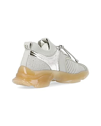 360 degree animation of product Silver diamante chunky trainers frame-12