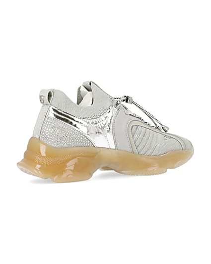 360 degree animation of product Silver diamante chunky trainers frame-13