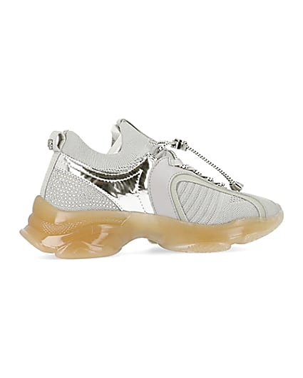 360 degree animation of product Silver diamante chunky trainers frame-14