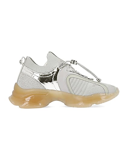 360 degree animation of product Silver diamante chunky trainers frame-15