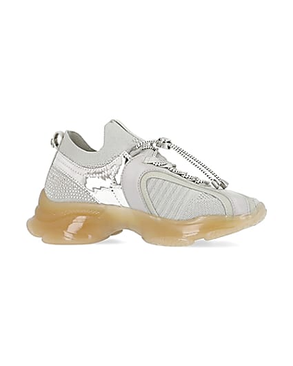 360 degree animation of product Silver diamante chunky trainers frame-16