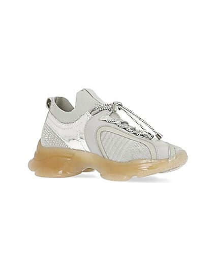 360 degree animation of product Silver diamante chunky trainers frame-17