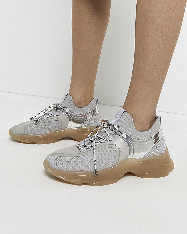 Silver diamante chunky trainers