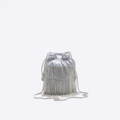 Silver diamante cross body bag River Island