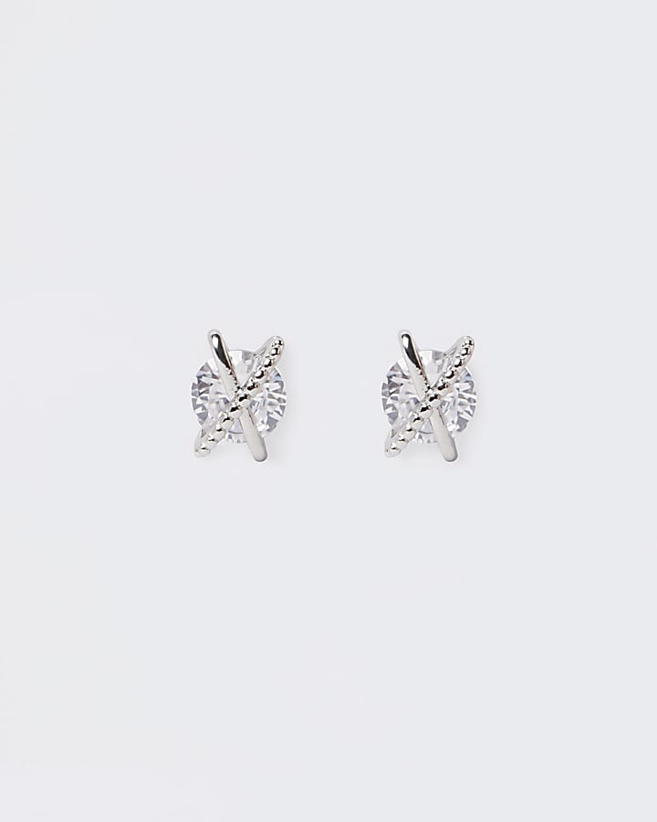 Silver diamante cross stud earrings