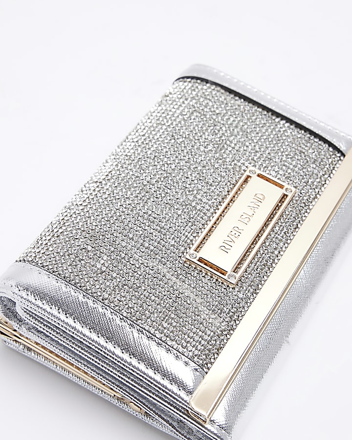 Silver diamante detail purse