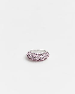 Silver diamante domed ring