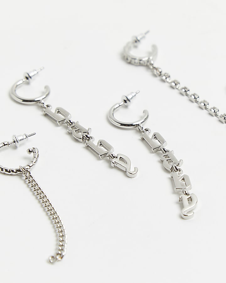Silver diamante drop earrings multipack