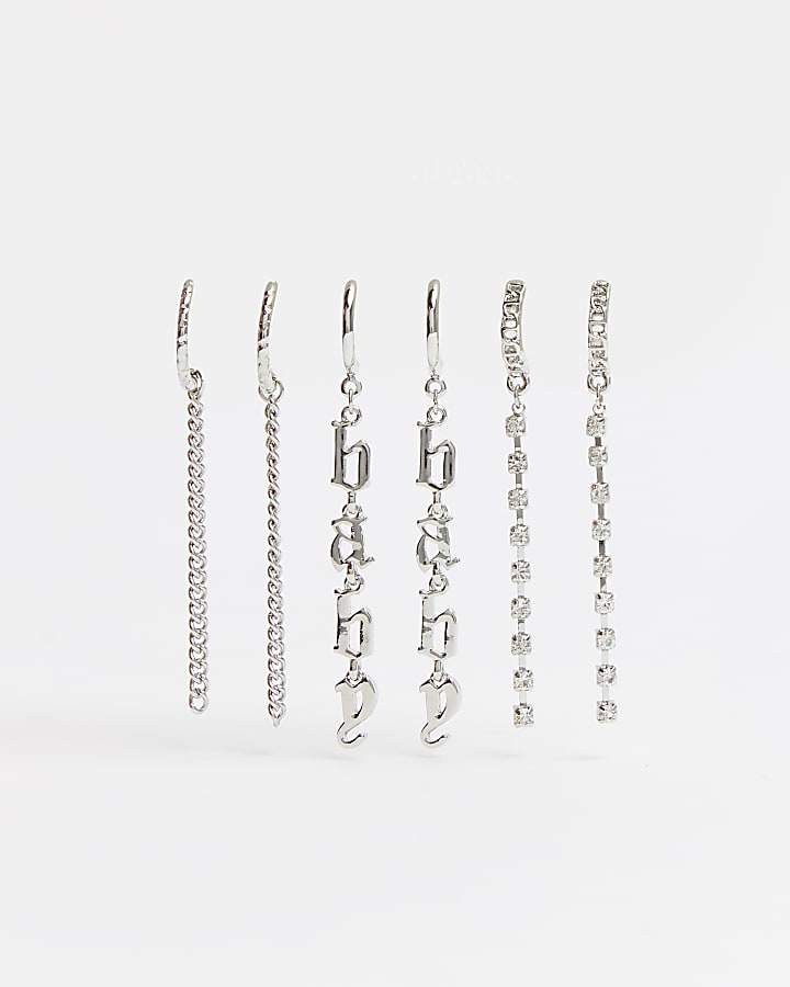 Silver diamante drop earrings multipack