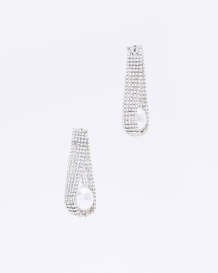 Silver Diamante Drop Earrings