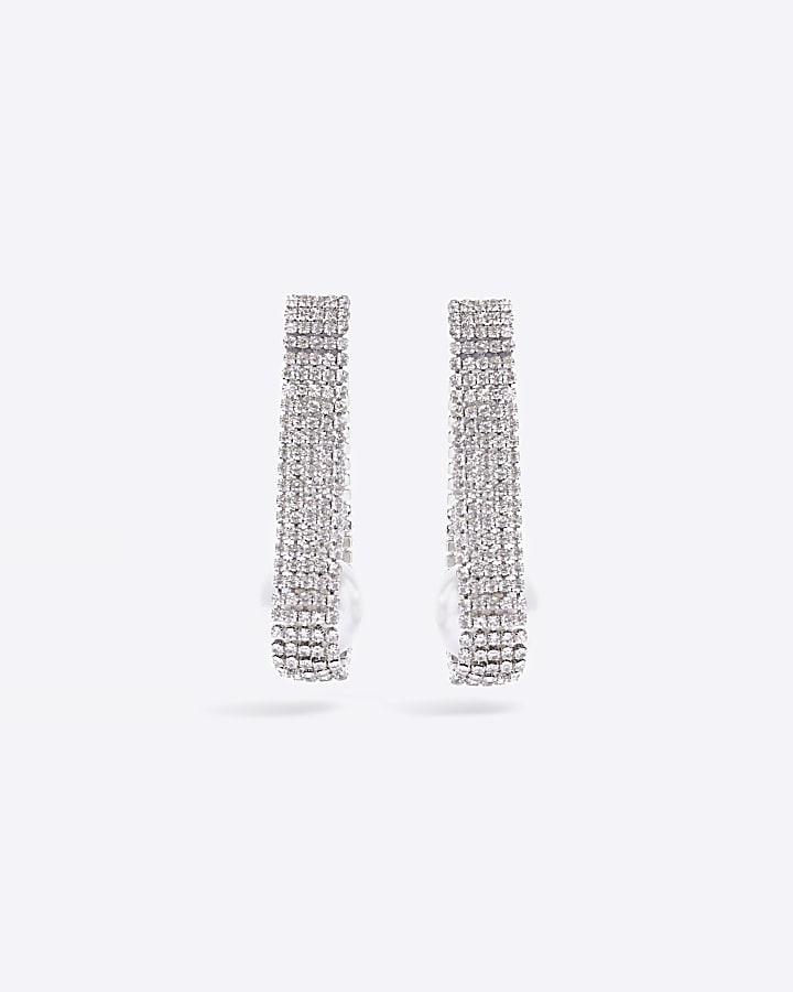 Silver Diamante Drop Earrings