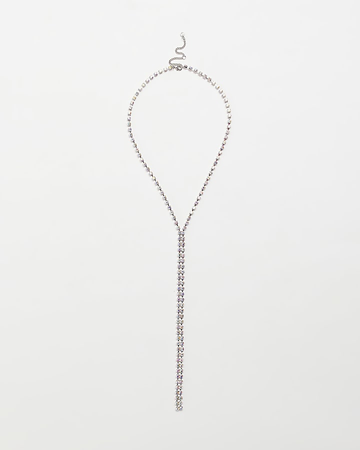 Silver diamante drop necklace