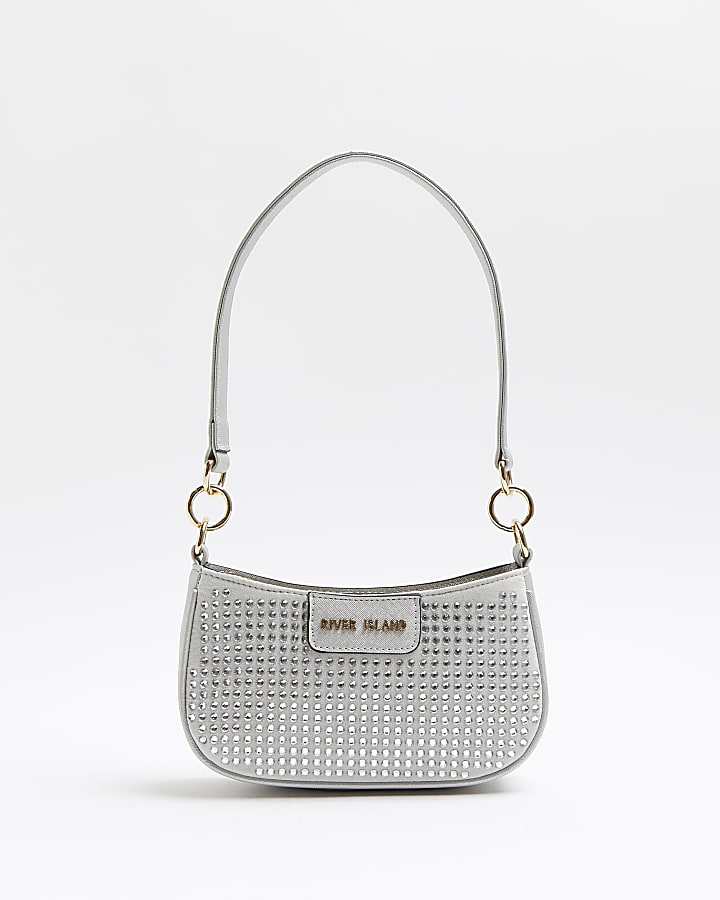 Silver diamante embellished mini shoulder bag