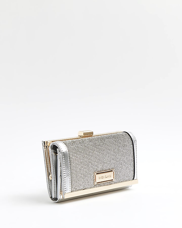 Silver diamante embellished purse