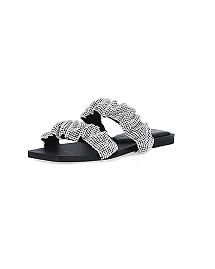 360 degree animation of product Silver diamante embellished sandals frame-0