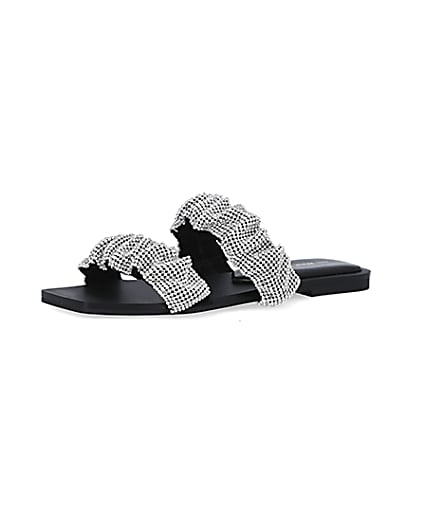 360 degree animation of product Silver diamante embellished sandals frame-1