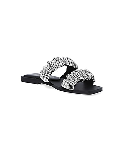 360 degree animation of product Silver diamante embellished sandals frame-18